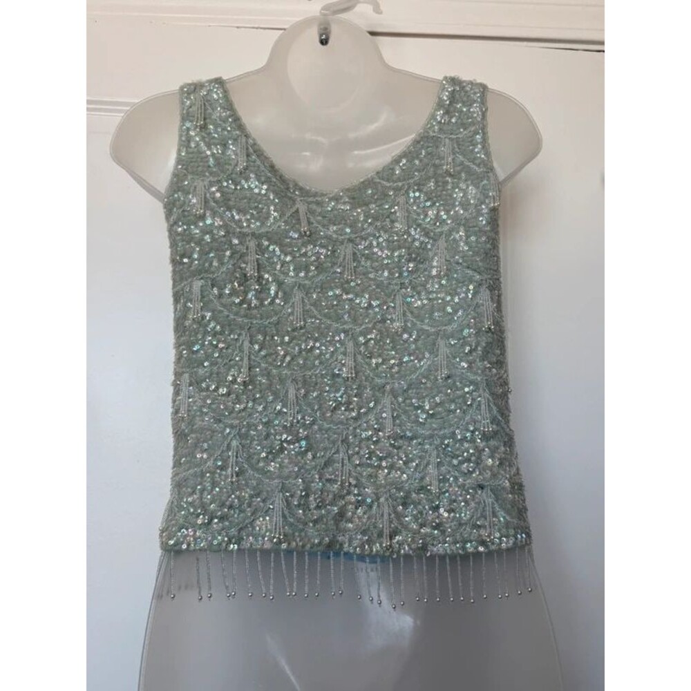 60s/70s 100% Wool hand beaded knit vest vintage art deco - Picture 4 of 6